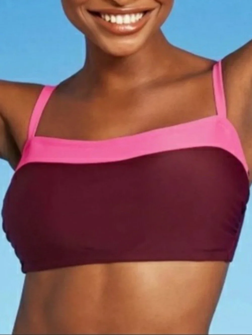 〰️Kona Sol〰️ Magenta & Dark Plum Bandeau Bikini Top L